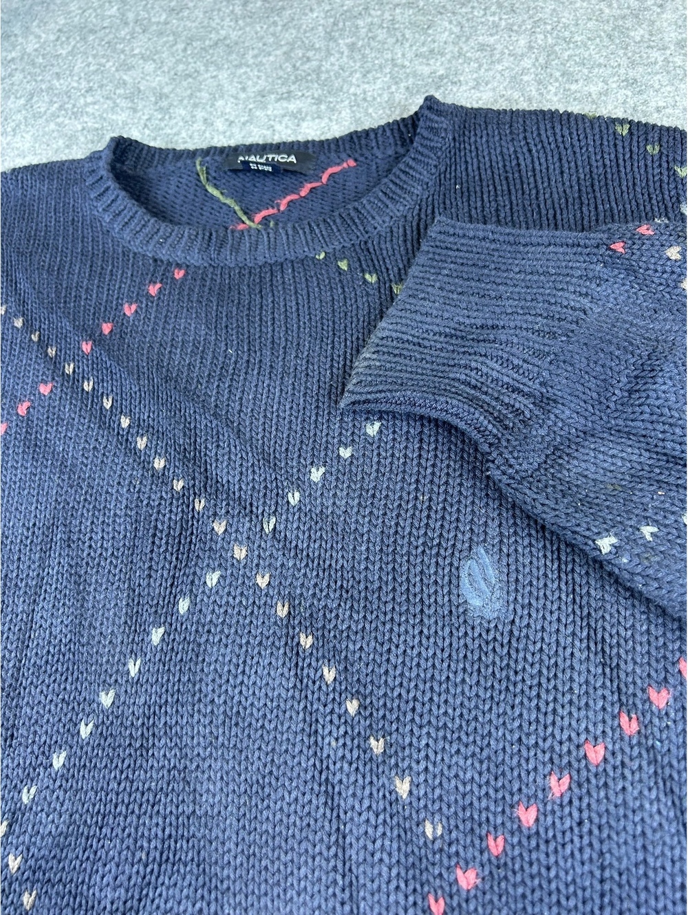 Vintage Nautica Knit Argyle Sweater Mens XL Cotton Embroidered Retro Preppy